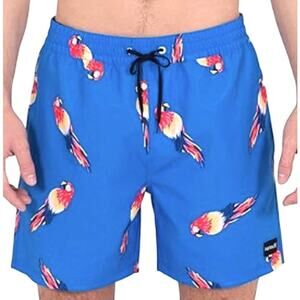 Hurley Windansea Swim Trunks Men Large Parrot 17" Long Stretch Swimwear New Tags